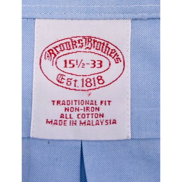Brooks Brothers Mens Blue Non-Iron All-Cotton Traditional Fit Shirt 15.5-33 - Picture 2 of 4